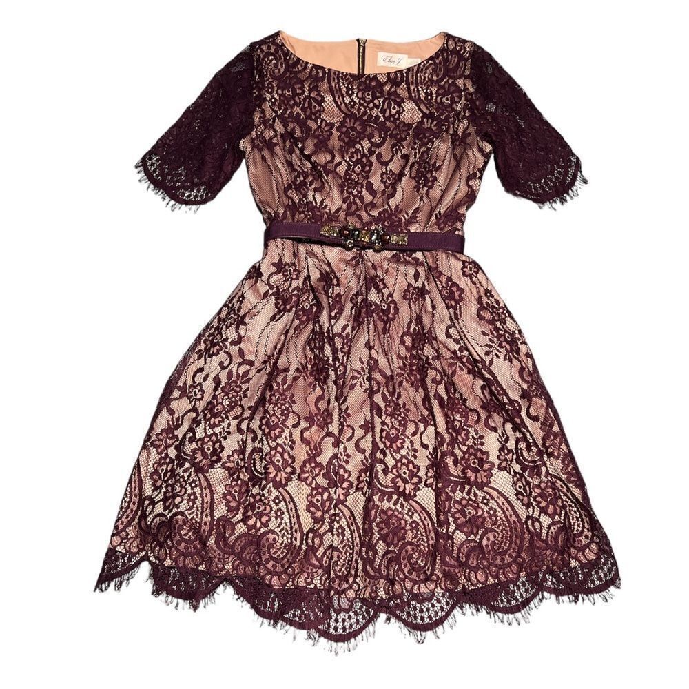 Eliza J. Lace Plum Cocktail Dress Size 6‎ D41 - Picture 2 of 13